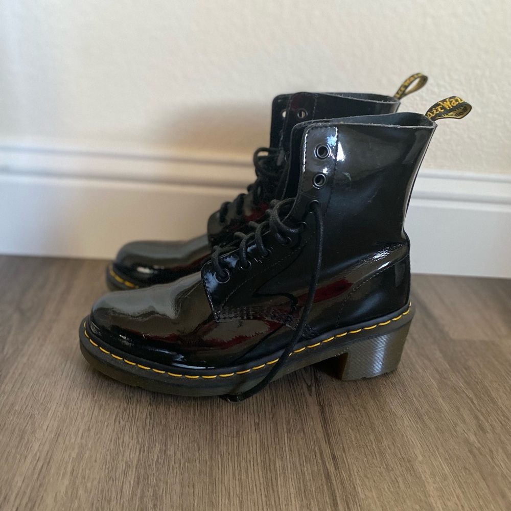 Dr. Martens Clemency Black Patent Shiny Lace Up Boots